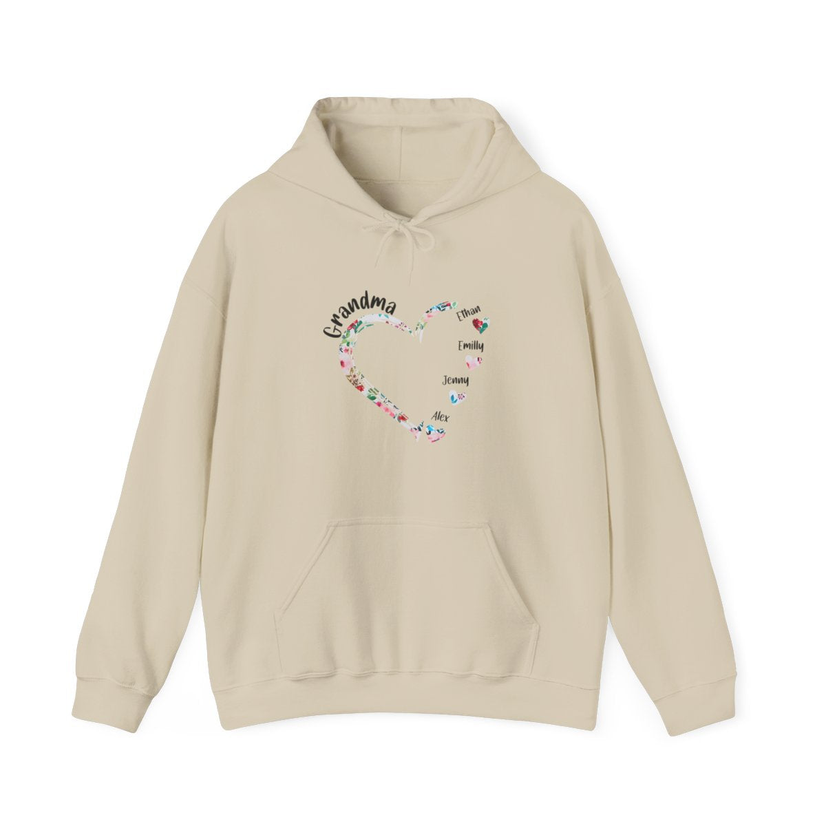 Personalized Grandma Hoodie with 7 Grandkids – Heart Flag Design