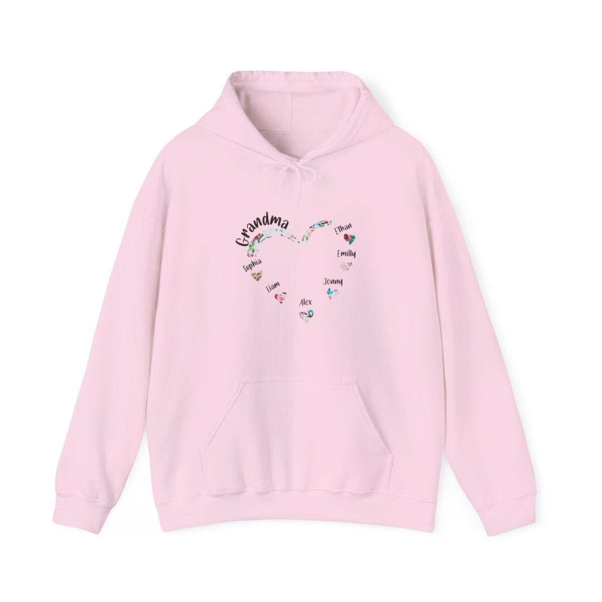Personalized Grandma Hoodie with 7 Grandkids – Heart Flag Design