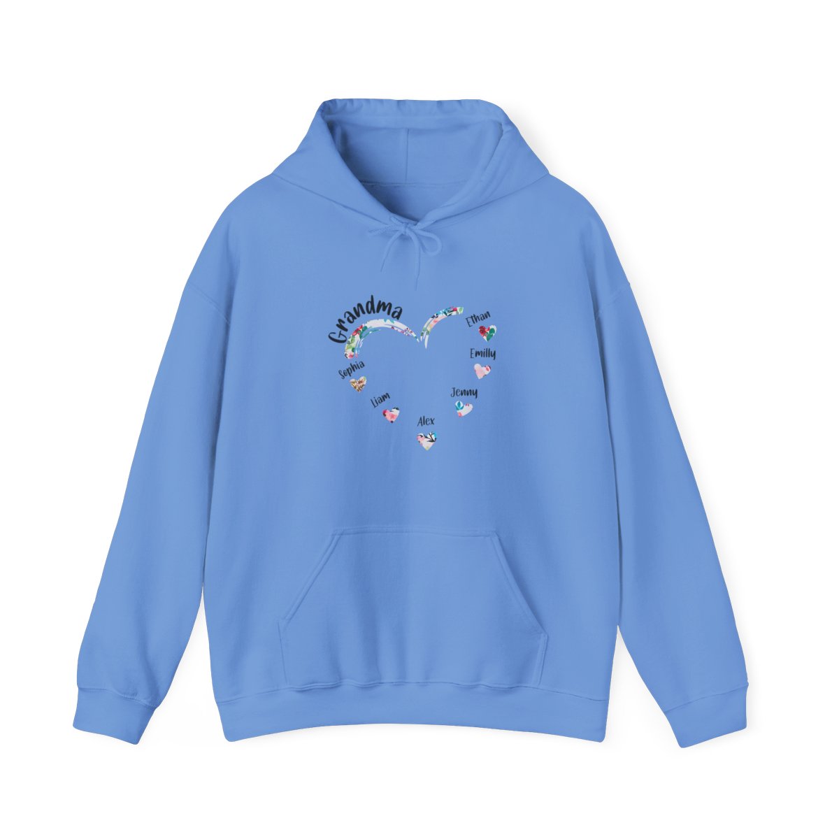 Personalized Grandma Hoodie with 7 Grandkids – Heart Flag Design