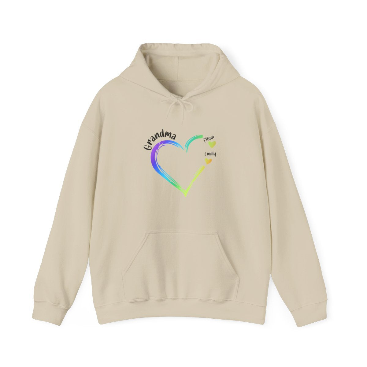 Personalized Grandma Hoodie with 7 Grandkids – Heart Flag Design